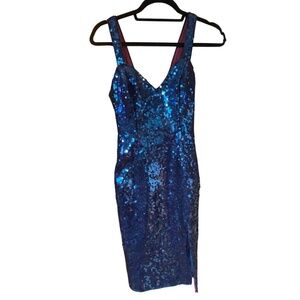 Julie Duroché Navy Sequin Cocktail Showgirl Mini Dress Size 4 Vintage 80s/90s